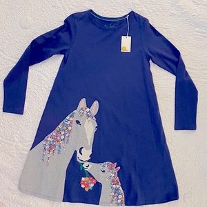 Mini Boden Horse Appliqué Swing Dress 11-12Y NWT